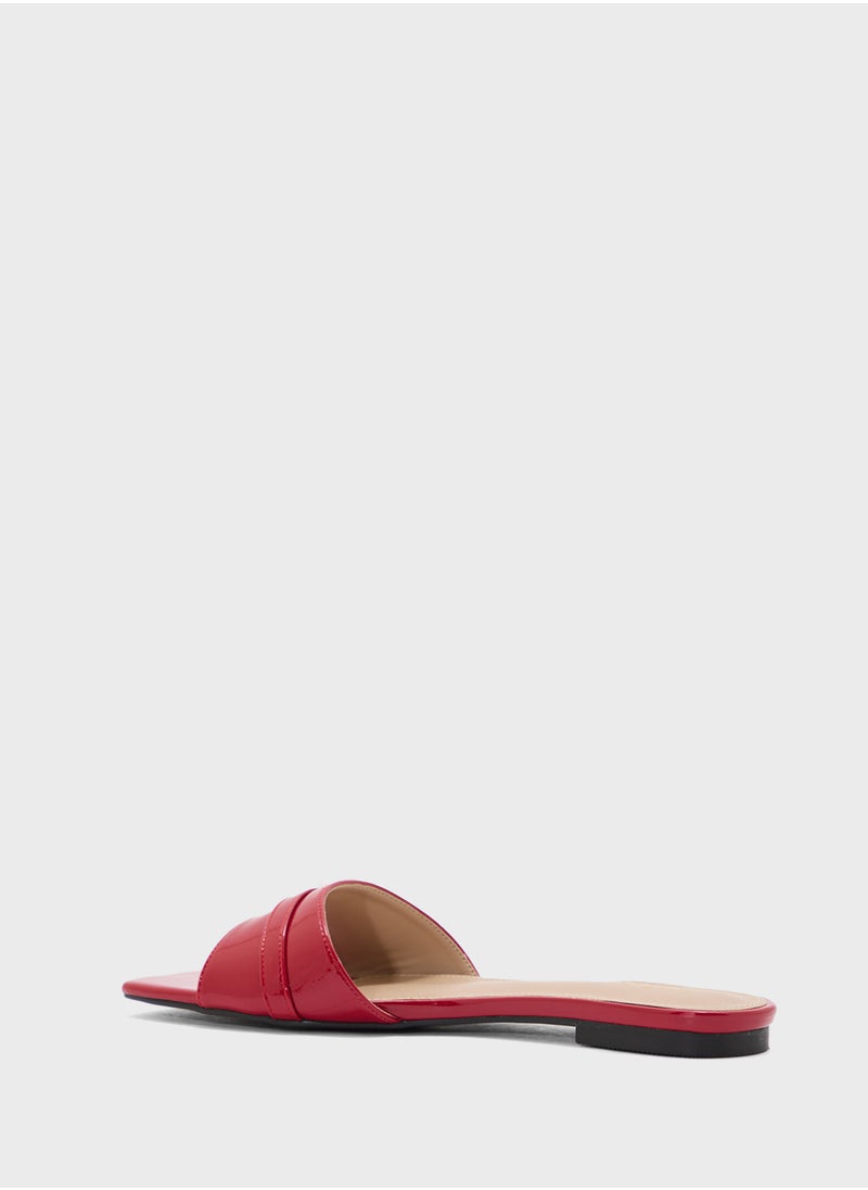 Buckle Detail Crinkle Patent Flat Sandal