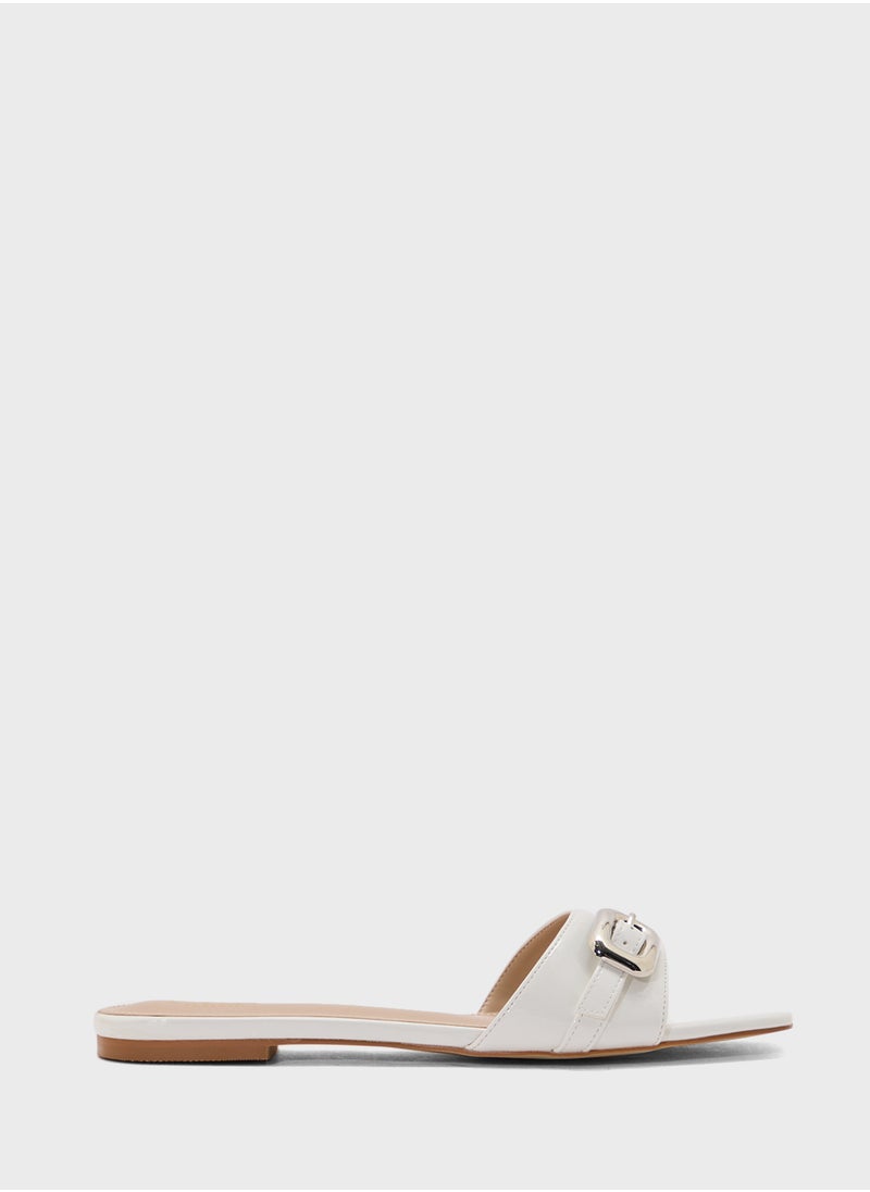 Buckle Detail Crinkle Patent Flat Sandal