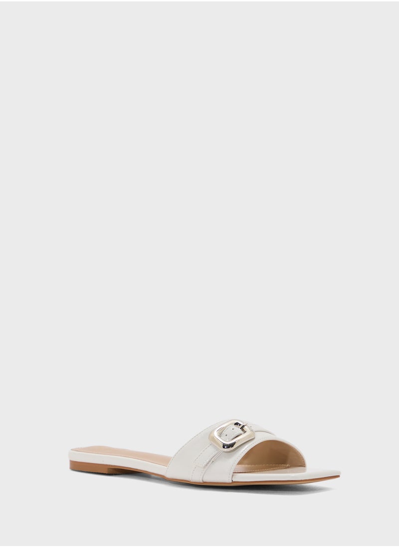 Buckle Detail Crinkle Patent Flat Sandal