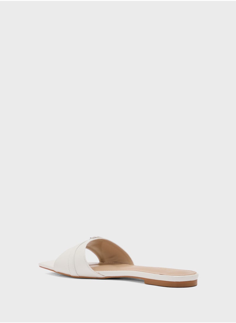 Buckle Detail Crinkle Patent Flat Sandal