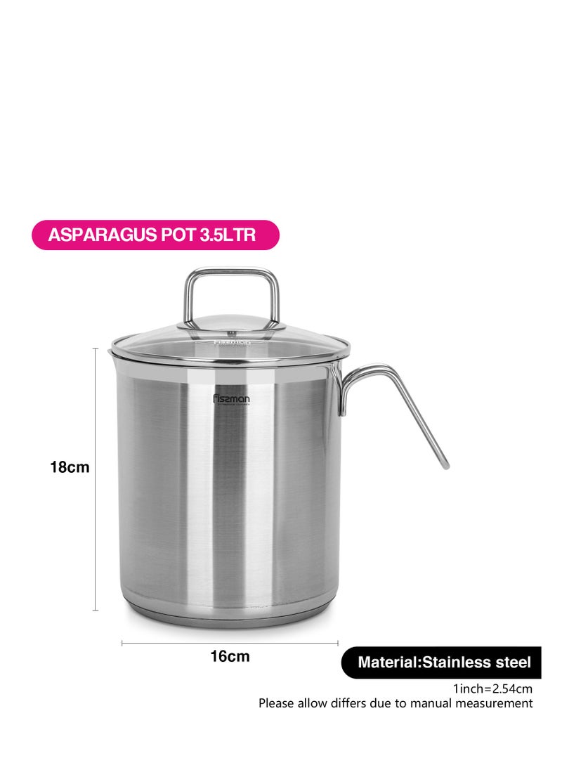 Stainless Asparagus Pot 16x18.0cm/3.5L with Glass Lid & Steamer Basket – Vegetable Boiler