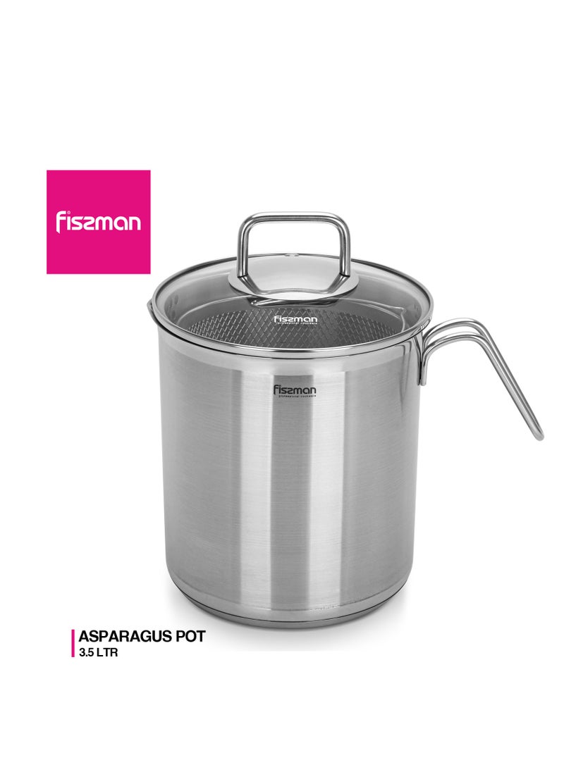 Stainless Asparagus Pot 16x18.0cm/3.5L with Glass Lid & Steamer Basket – Vegetable Boiler