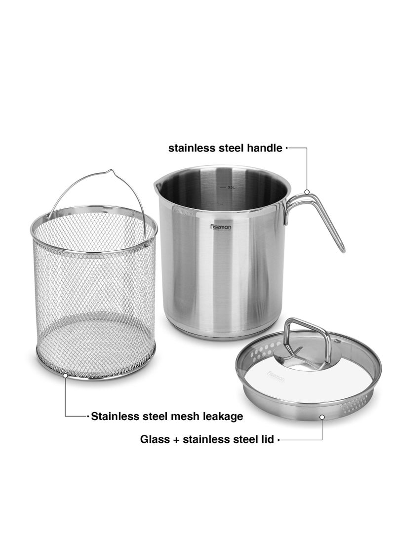 Stainless Asparagus Pot 16x18.0cm/3.5L with Glass Lid & Steamer Basket – Vegetable Boiler