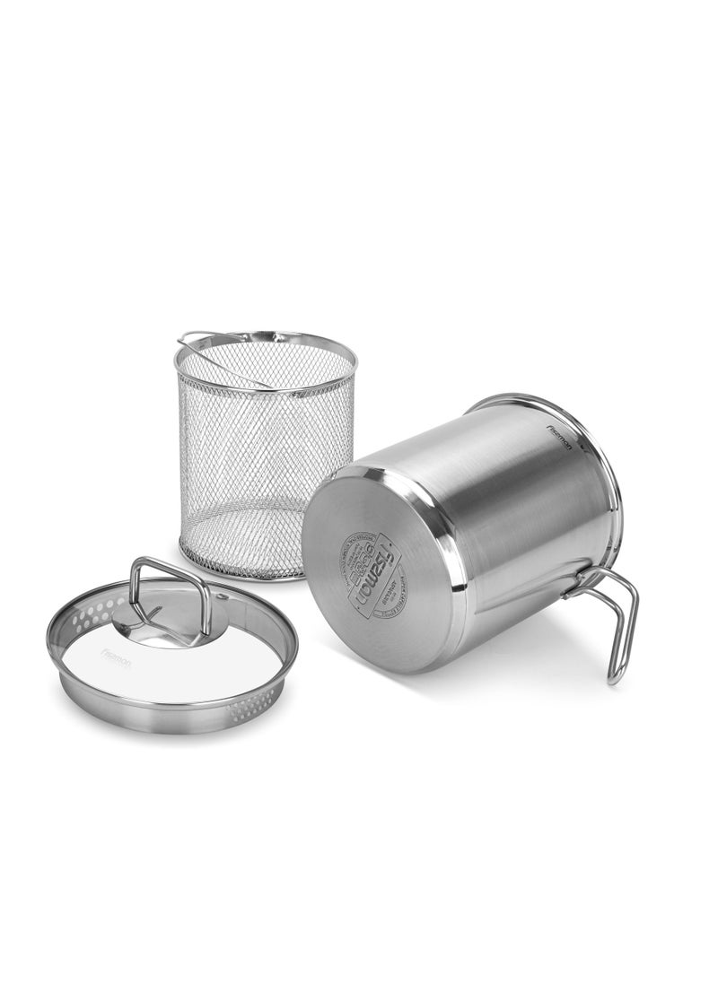 Stainless Asparagus Pot 16x18.0cm/3.5L with Glass Lid & Steamer Basket – Vegetable Boiler