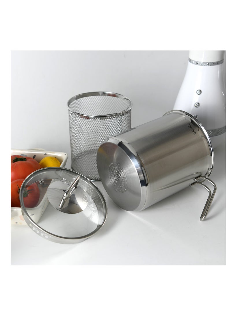 Stainless Asparagus Pot 16x18.0cm/3.5L with Glass Lid & Steamer Basket – Vegetable Boiler