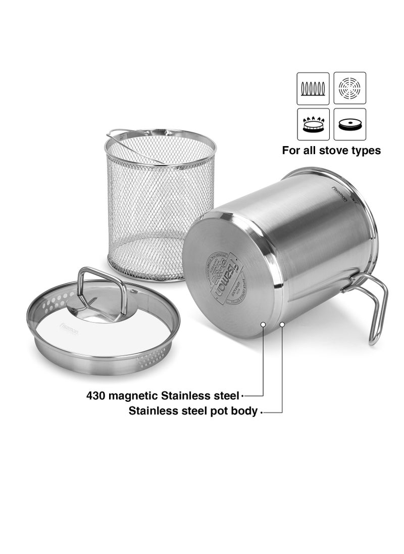 Stainless Asparagus Pot 16x18.0cm/3.5L with Glass Lid & Steamer Basket – Vegetable Boiler