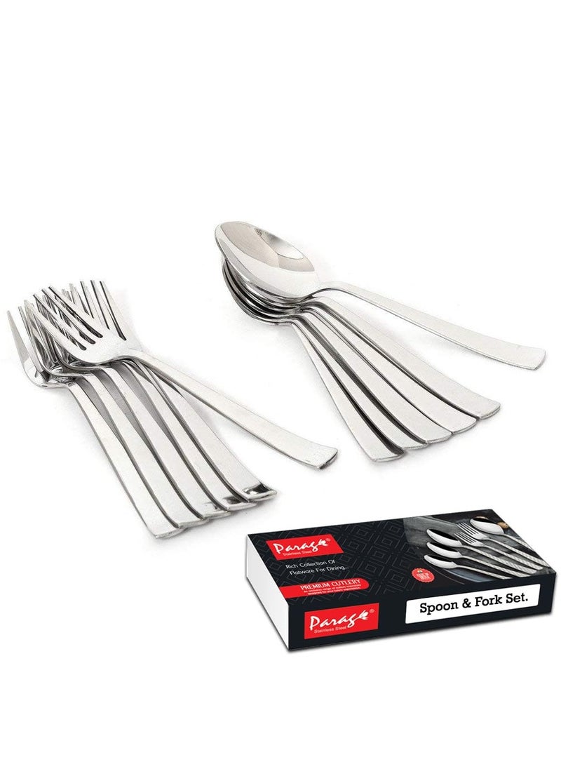 Parage Stainless Steel Spoon Set & Fork Set 12 Pieces for Tea, Coffee, Sugar, Condiments & Spices - Set of 12 Contains Spoons Set of 6 Spoon and Fork Set of 6, Mirror Polished