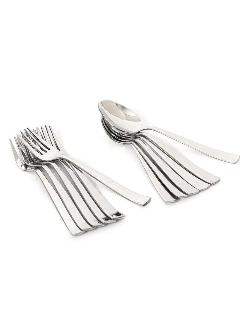 Parage Stainless Steel Spoon Set & Fork Set 12 Pieces for Tea, Coffee, Sugar, Condiments & Spices - Set of 12 Contains Spoons Set of 6 Spoon and Fork Set of 6, Mirror Polished