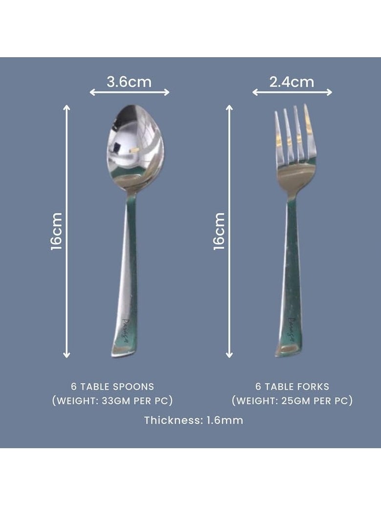 Parage Stainless Steel Spoon Set & Fork Set 12 Pieces for Tea, Coffee, Sugar, Condiments & Spices - Set of 12 Contains Spoons Set of 6 Spoon and Fork Set of 6, Mirror Polished