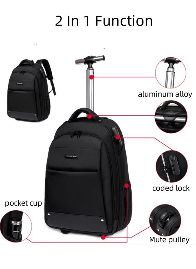 18 Inch Rolling Backpack Trolley for Travel Professional Laptop Travel Suitcase Business for Unisex Carry-On Luggage Lightweight Trolley School Bag for College Student