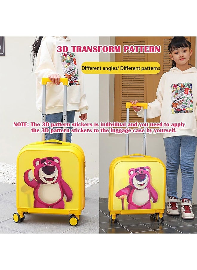20 Inch Kids Luggage 3D Cartoon Patterns Children Trolley Suitcase Travel Boys Girls Rolling Luggage Case with Lock Students Teens Wheeled Small Suitcase Carry On Bag for Boarding School