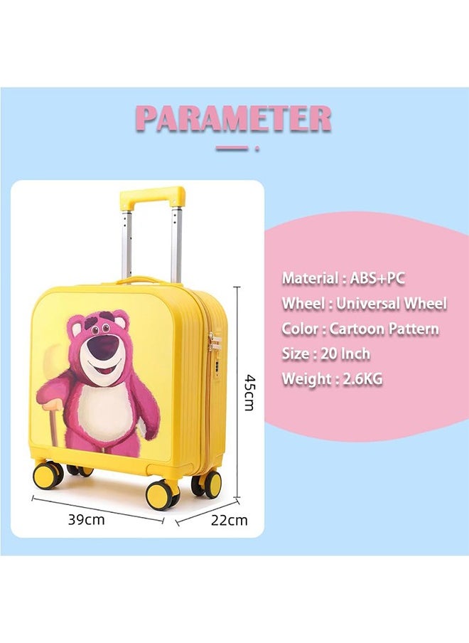 20 Inch Kids Luggage 3D Cartoon Patterns Children Trolley Suitcase Travel Boys Girls Rolling Luggage Case with Lock Students Teens Wheeled Small Suitcase Carry On Bag for Boarding School