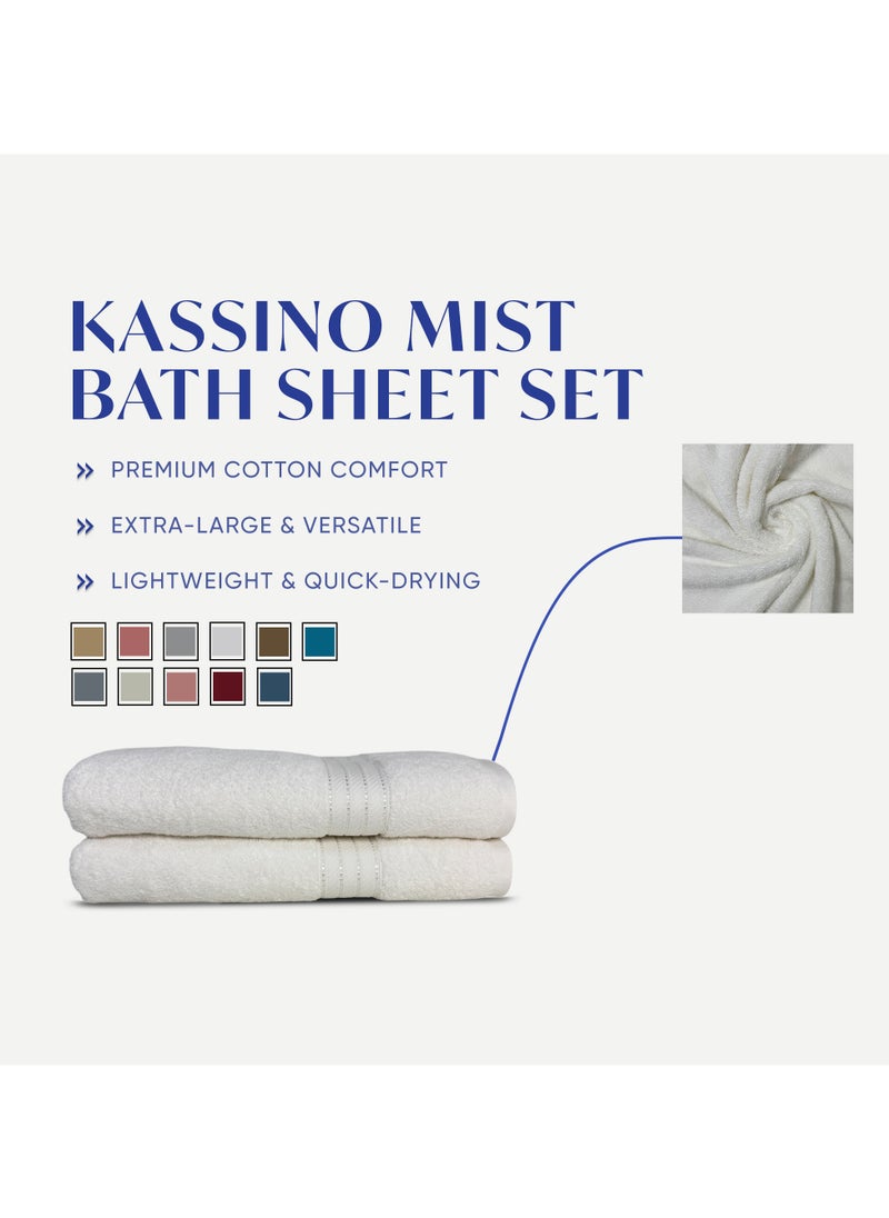 Kassino Jumbo Bath Sheet (2 Pack, 80x160 cm) - 580 GSM Large Bath Towel,100% Combed Cotton, Soft & Quick-Dry Oversized Towels, Highly Absorbent, Double Stitched Hotel Quality Towels | White