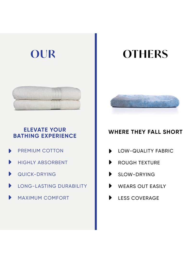 Kassino Jumbo Bath Sheet (2 Pack, 80x160 cm) - 580 GSM Large Bath Towel,100% Combed Cotton, Soft & Quick-Dry Oversized Towels, Highly Absorbent, Double Stitched Hotel Quality Towels | White