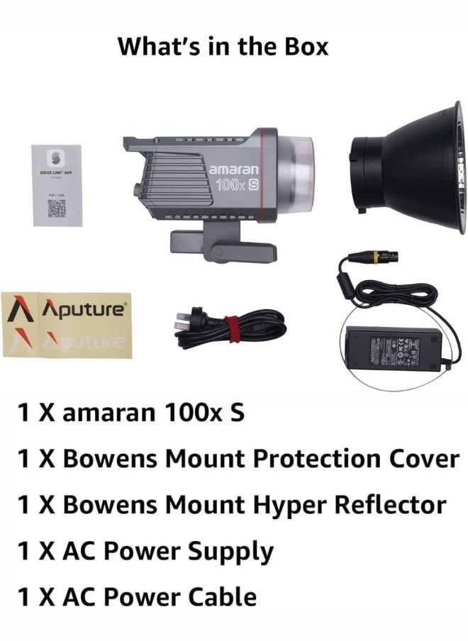 Aputure Amaran 100x S Bi-Color LED Video Light | 100W COB, 2700K-6500K, Bowens Mount | App Control & 9 Lighting Effects