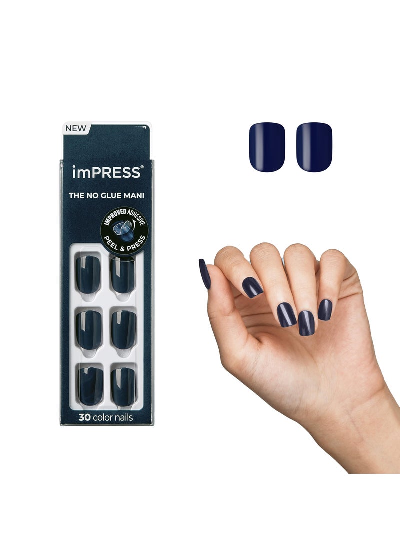 KISS imPRESS No Glue Mani Press On Nails, Color, 'Graytitude', Blue, Short Size, Squoval Shape, Includes 30 Nails, Prep Pad, Instructions Sheet, 1 Manicure Stick, 1 Mini File