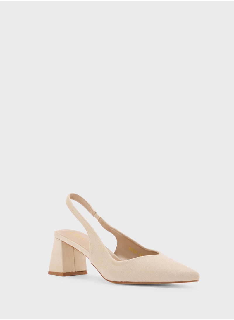 Tapered Block Heel Suede Sling Back Pump