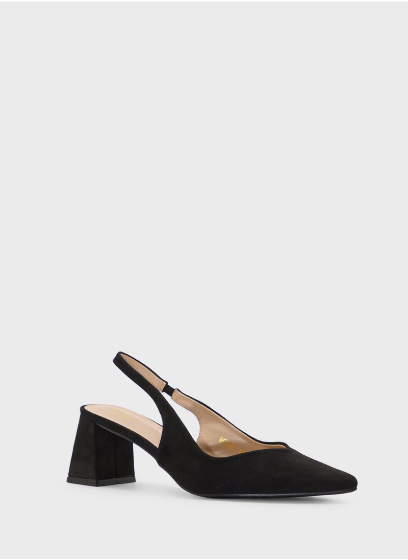 Tapered Block Heel Suede Sling Back Pump