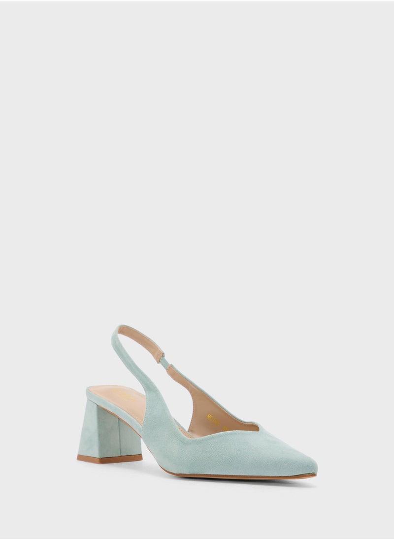 Tapered Block Heel Suede Sling Back Pump