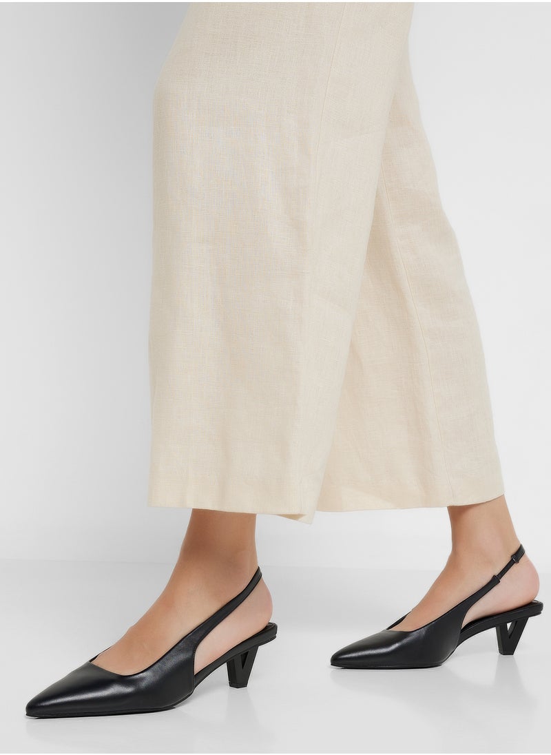 Interest Heel Pointy Sling Back Pump