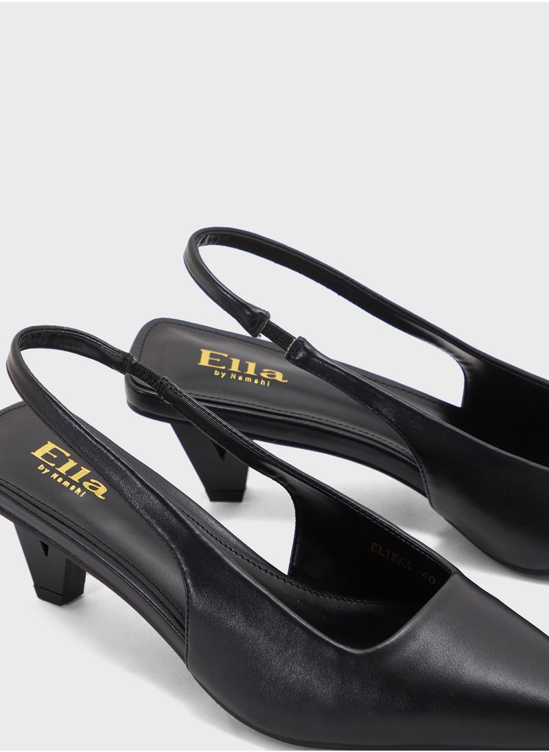 Interest Heel Pointy Sling Back Pump