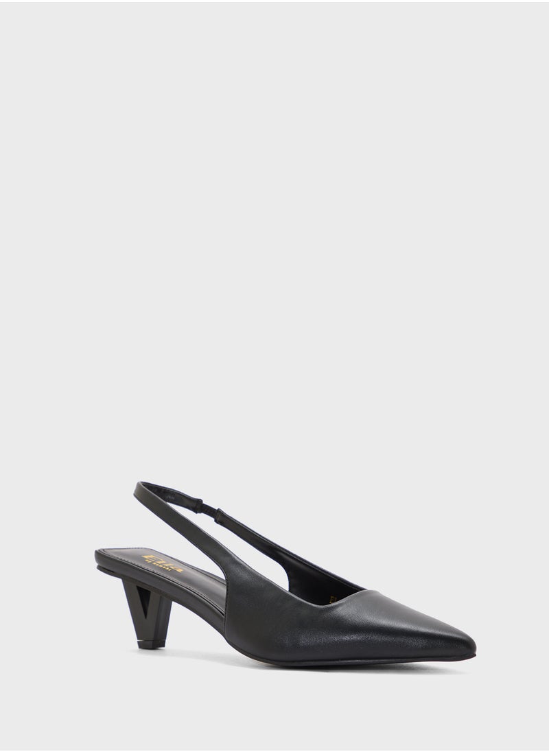 Interest Heel Pointy Sling Back Pump