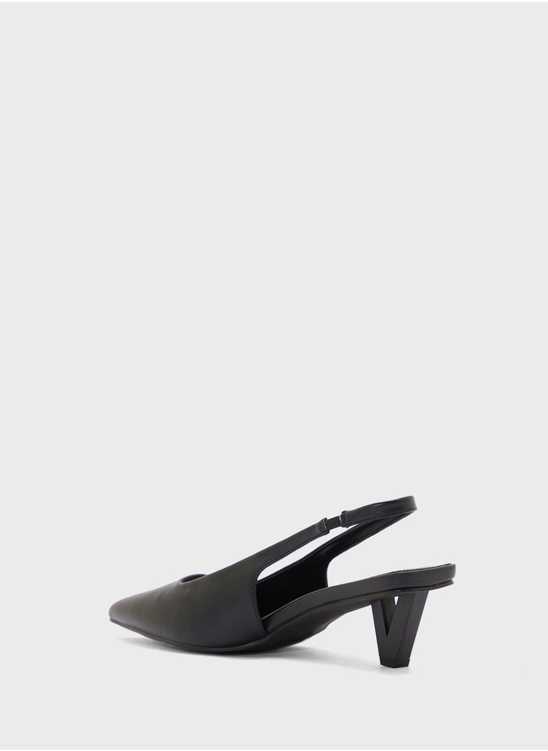 Interest Heel Pointy Sling Back Pump