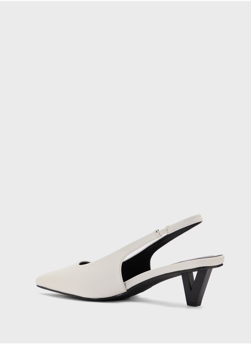 Interest Heel Pointy Sling Back Pump