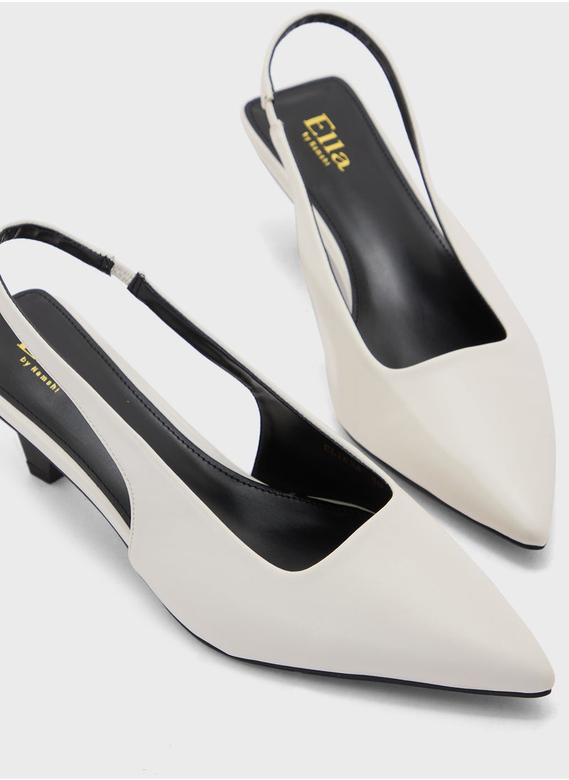 Interest Heel Pointy Sling Back Pump