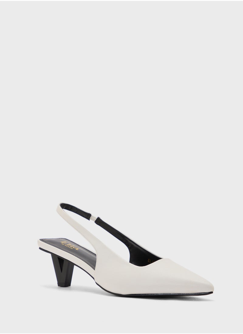 Interest Heel Pointy Sling Back Pump