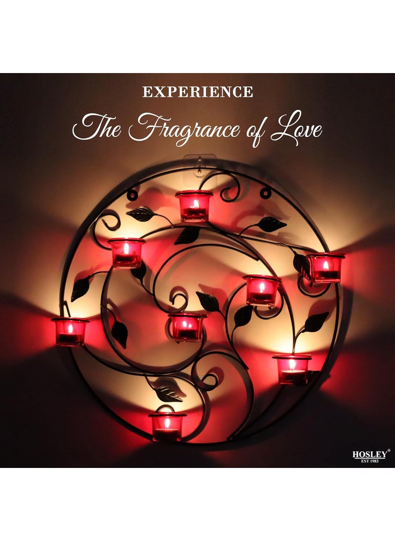 HOSLEY Metal Red Glass Tealight Candle Holders| Wall Sconce Candle Holders| Hanging Wall Mounted Holders| Perfect for Home Decor Dining Room Bedroom| Pack of 1 with Pack of 8 Tealights(Brown)