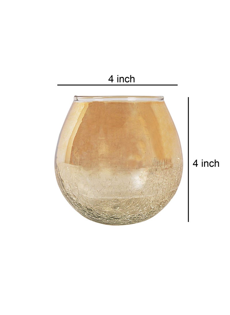 Lalhaveli Crackle Glass Tealight Candle Holder Set of 3 Pcs Bedroom Living Room Lighting Tea Light Candle Holder (4 X 4 Inch)