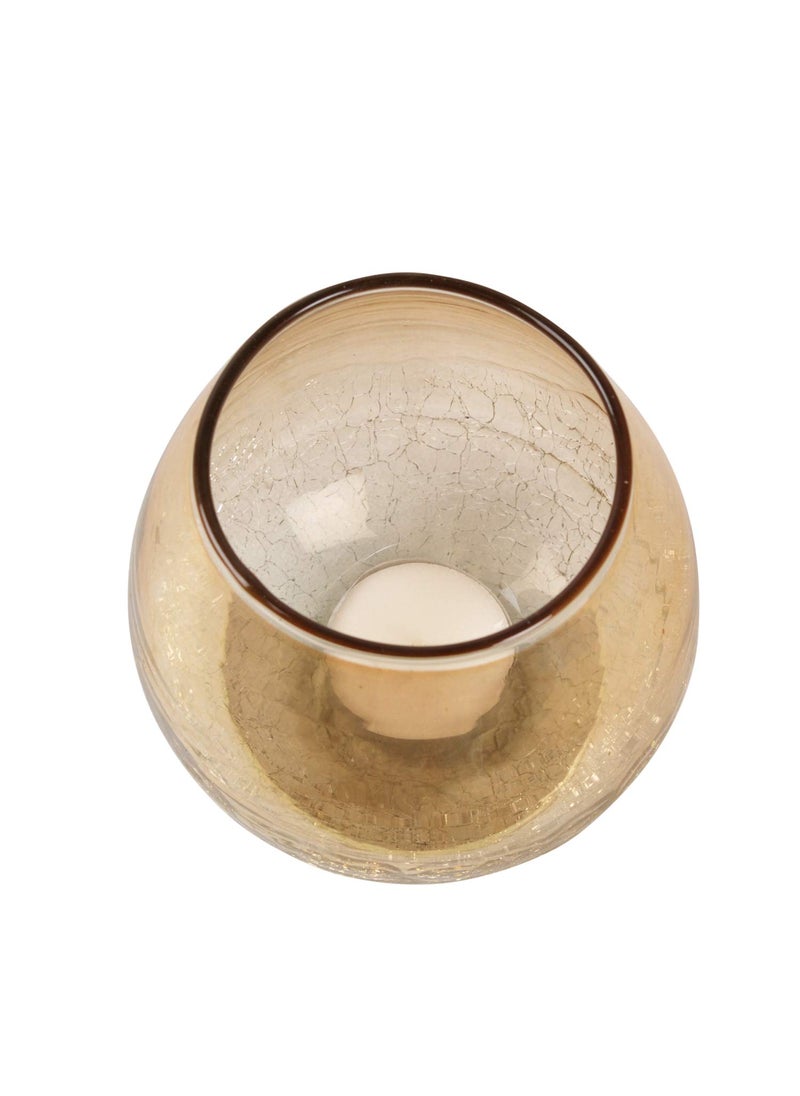 Lalhaveli Crackle Glass Tealight Candle Holder Set of 3 Pcs Bedroom Living Room Lighting Tea Light Candle Holder (4 X 4 Inch)