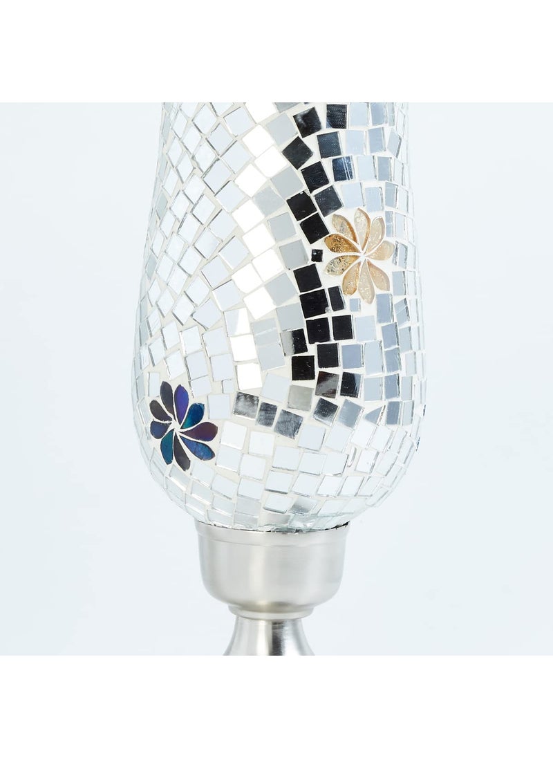 Home Centre Corsica Mosaic Silver Patterned Glass Hurricane Candle Holder