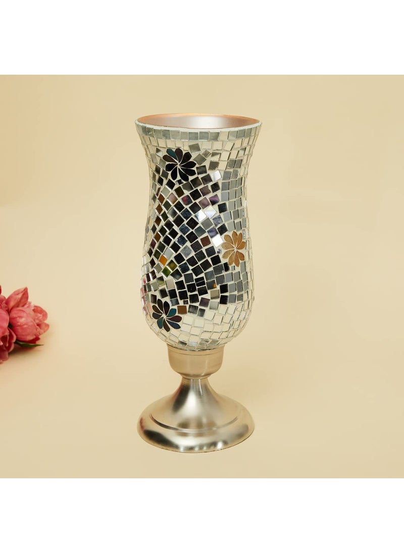 Home Centre Corsica Mosaic Silver Patterned Glass Hurricane Candle Holder