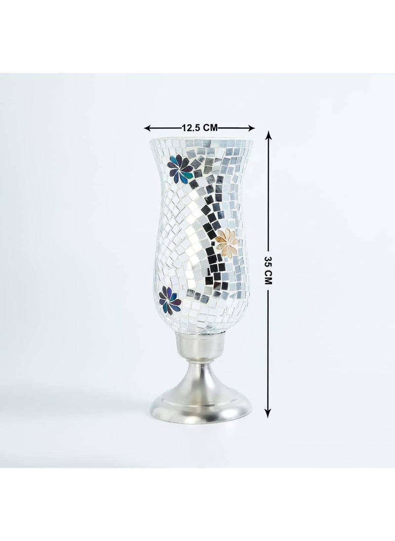 Home Centre Corsica Mosaic Silver Patterned Glass Hurricane Candle Holder