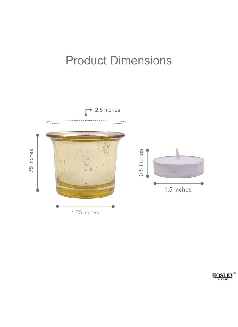 HOSLEY Votive Tealight Glass Candle Holder|Gold Tealight Glass Candle Holder Perfect for Home Decor, Birthday, Wedding,Parties|4.5 cm Diameter | Pack of 6, 4.5 cm Long Each with Pack of 6 Tealights