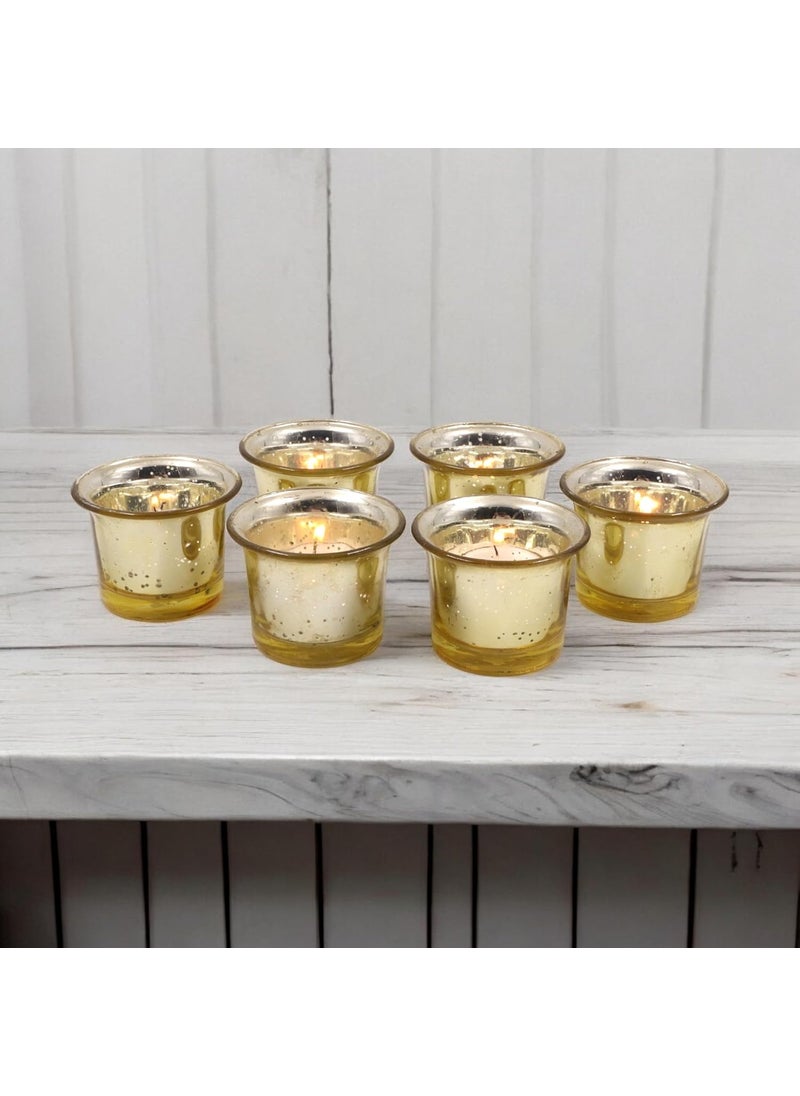 HOSLEY Votive Tealight Glass Candle Holder|Gold Tealight Glass Candle Holder Perfect for Home Decor, Birthday, Wedding,Parties|4.5 cm Diameter | Pack of 6, 4.5 cm Long Each with Pack of 6 Tealights