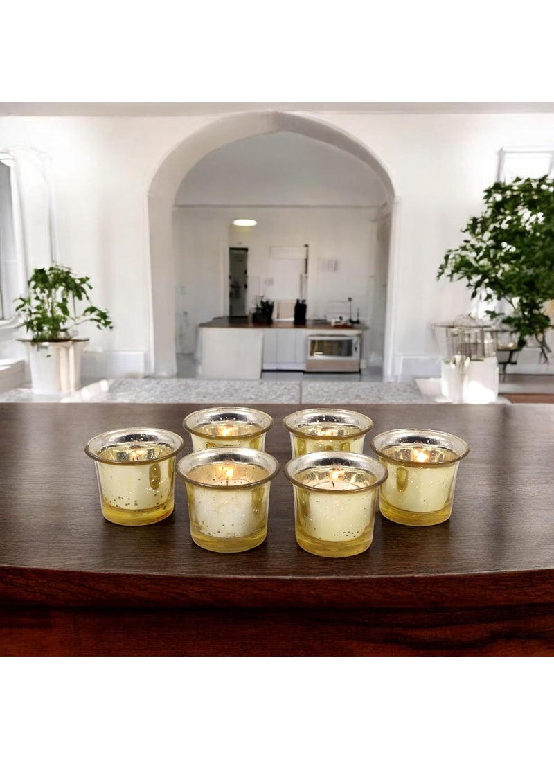 HOSLEY Votive Tealight Glass Candle Holder|Gold Tealight Glass Candle Holder Perfect for Home Decor, Birthday, Wedding,Parties|4.5 cm Diameter | Pack of 6, 4.5 cm Long Each with Pack of 6 Tealights
