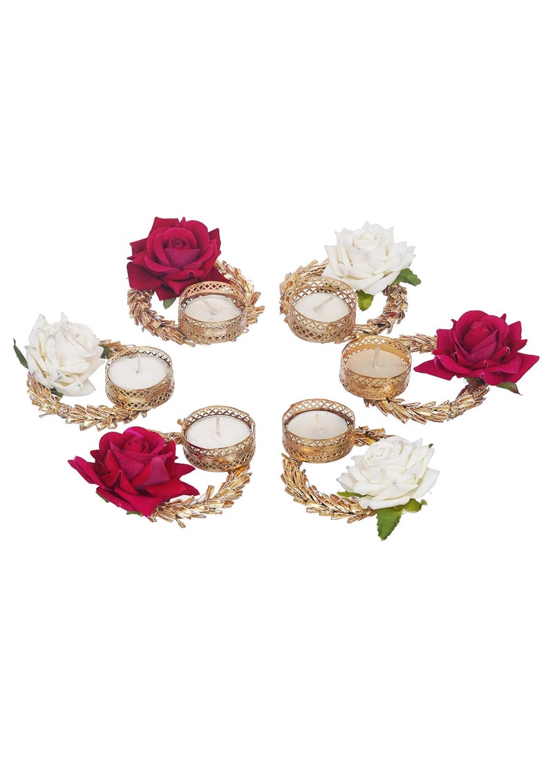 Webelkart Premium Rose Candles Holder Artificial Pack of 6 Lotus ealight Candle Holder for Home Decor Diwali Candles for Decoration| Diwali Gifting Items (Pack of 6, 4.x 3.5 Inches) Multicolor Rose
