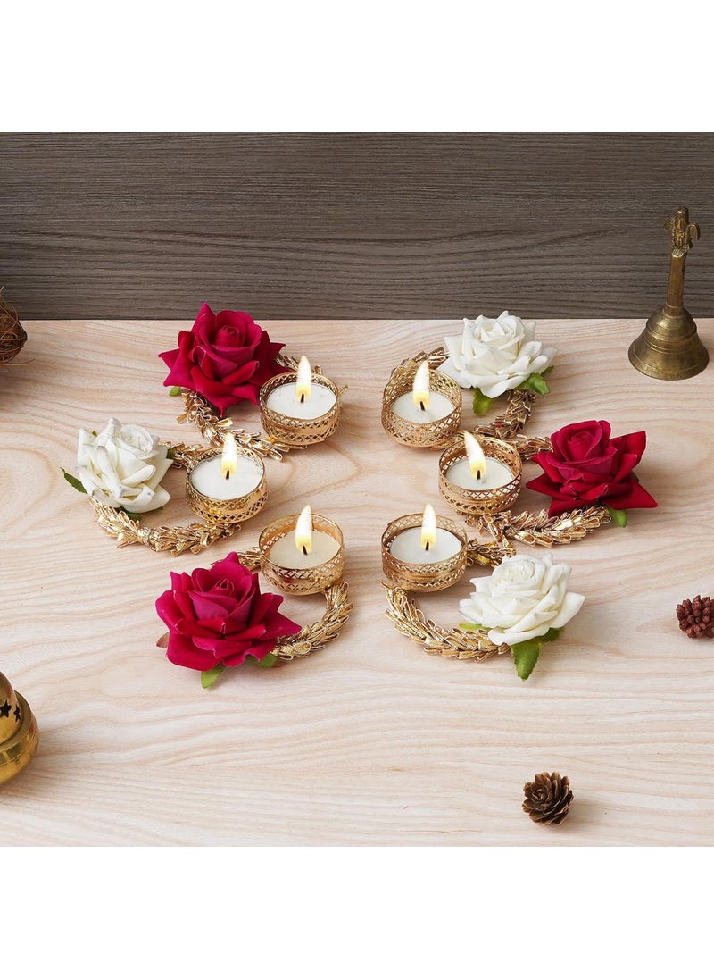 Webelkart Premium Rose Candles Holder Artificial Pack of 6 Lotus ealight Candle Holder for Home Decor Diwali Candles for Decoration| Diwali Gifting Items (Pack of 6, 4.x 3.5 Inches) Multicolor Rose