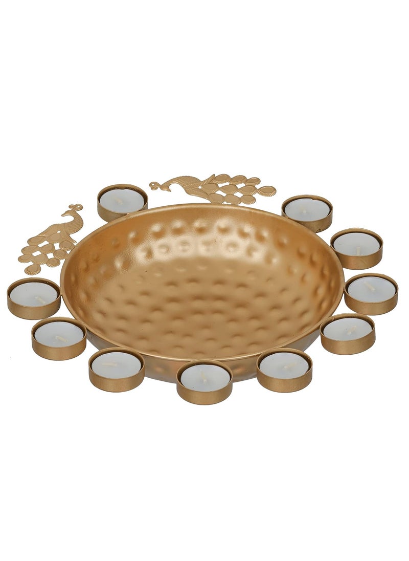 Webelkart| Decorative Round Peacock Shape Urli Bowl for Home Beautiful Handcrafted Bowl for Floating Flowers and Tea Light Candles Home,Office and Table Decor Special for Diwali (12
