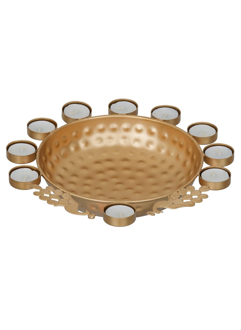 Webelkart| Decorative Round Peacock Shape Urli Bowl for Home Beautiful Handcrafted Bowl for Floating Flowers and Tea Light Candles Home,Office and Table Decor Special for Diwali (12