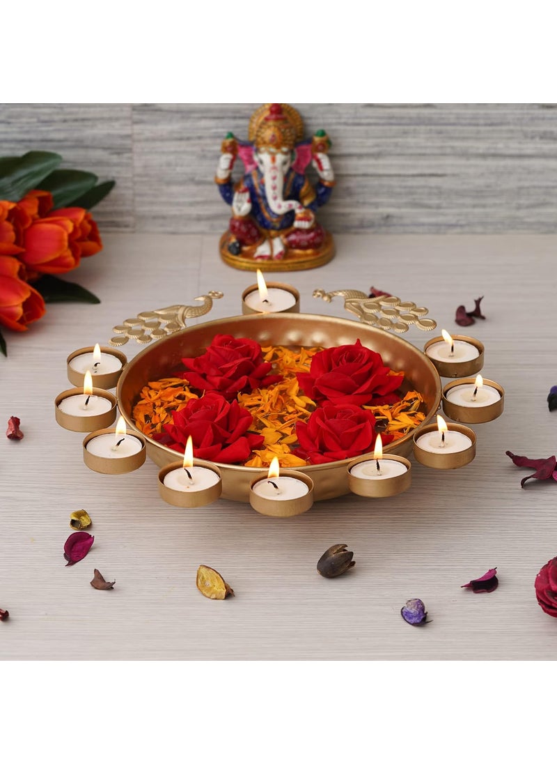 Webelkart| Decorative Round Peacock Shape Urli Bowl for Home Beautiful Handcrafted Bowl for Floating Flowers and Tea Light Candles Home,Office and Table Decor Special for Diwali (12