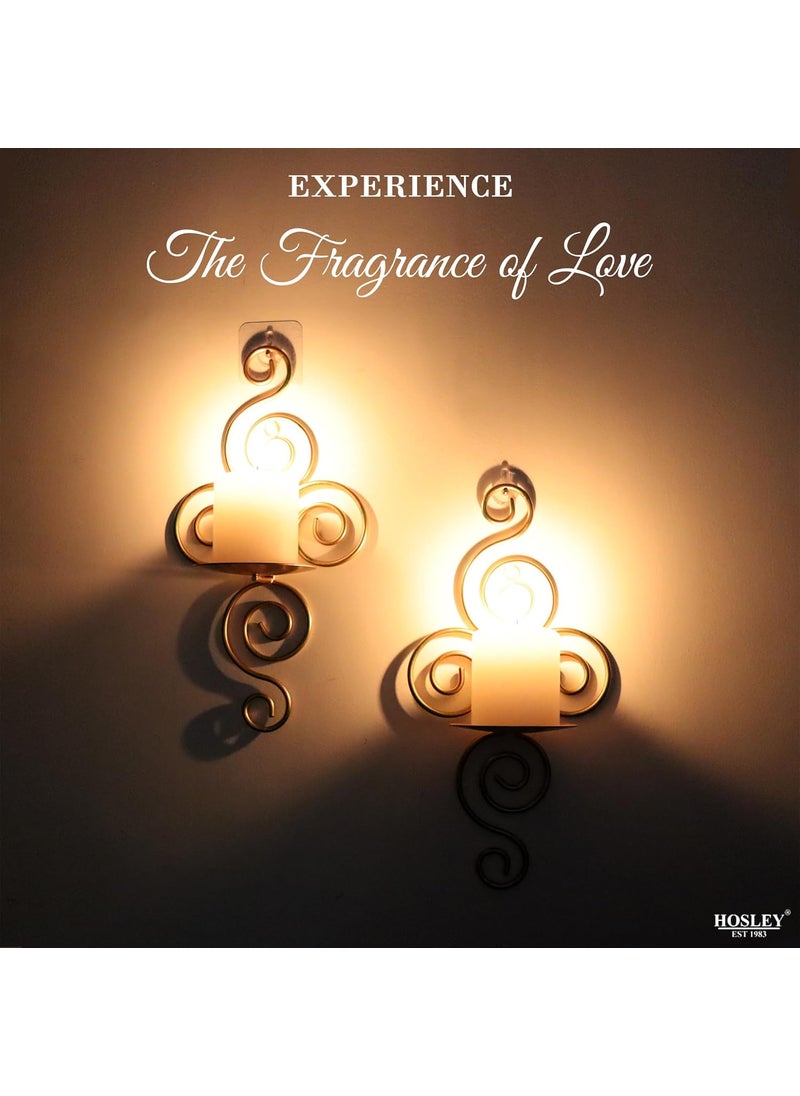 HOSLEY Metal Wall Sconce Pillar Candle Holder| Wall Hanging Candle Holder with Two Free Pillar Candles| Perfect for Home Decor Bed Room Living Room Dining Room Bathroom| Pack of 2 (Gold)