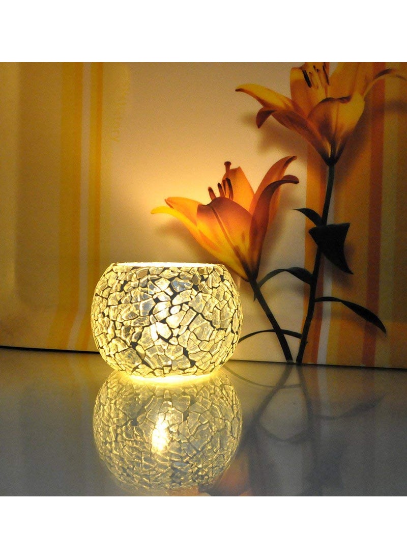 Lalhaveli Home Decorative Valentines Day Lights Votive Tea Light Silver Color Glass Candle Holders(Candle Included)(Set of 2 Gift 3 X 4 Inches)