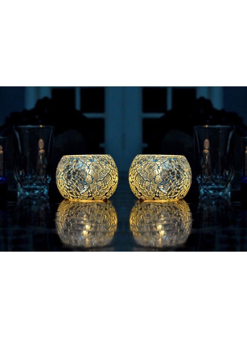 Lalhaveli Home Decorative Valentines Day Lights Votive Tea Light Silver Color Glass Candle Holders(Candle Included)(Set of 2 Gift 3 X 4 Inches)