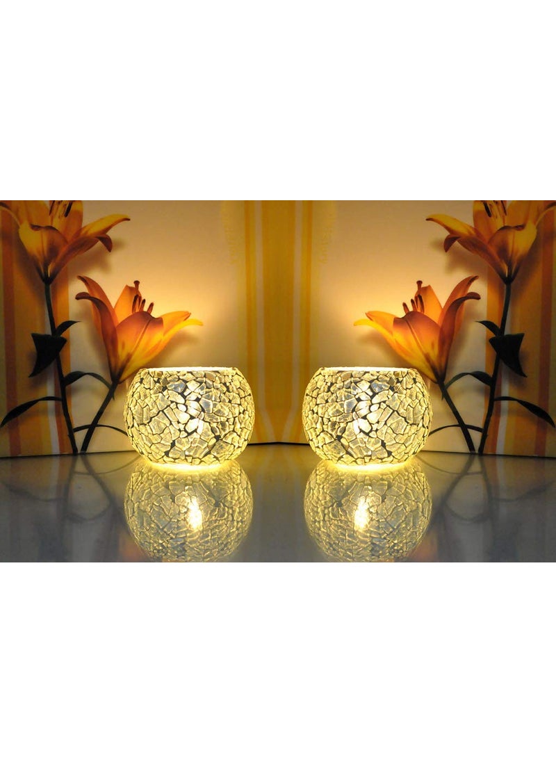 Lalhaveli Home Decorative Valentines Day Lights Votive Tea Light Silver Color Glass Candle Holders(Candle Included)(Set of 2 Gift 3 X 4 Inches)