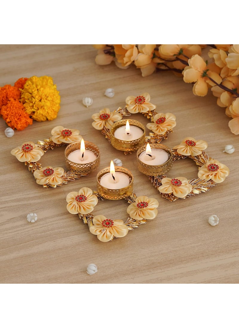 Webelkart Premium Handmade Set of 4 Diwali tealight Candle Holder for Home and Pooja Room Decorations| Diwali diyas for Home Decoration (White)