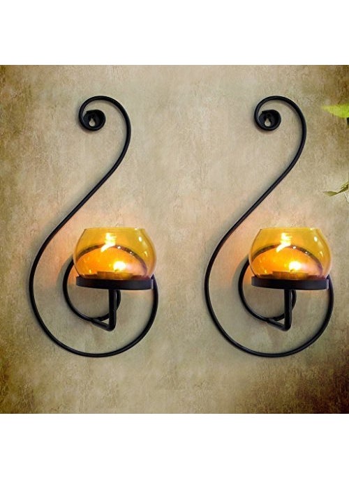 Collectible India Pair of 2 Metal Tealight Candle Holder Wall Hanging Lamp Sconces Tea Light | Wall Candle Holders for Home Living Room Birthday Decorations & Gifts